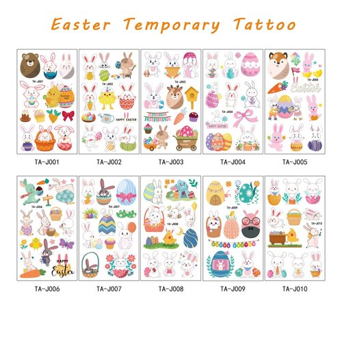 10Pcs Easter Tattoo Sticker, Bunny Egg Temporary Tattoo Stickers,Easter Basket Chicken Decorations for Kids Girls Cartoon Waterproof Stickers DIY Craft Art Making