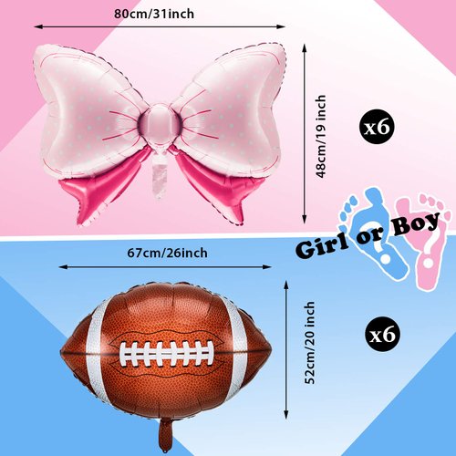 12 Pieces Gender Reveal Football Balloons Includes 6 Pink Bow Foil Balloons and 6 Football Foil Balloons Decoration Supplies Party Accessories for Gender Reveal Football Party, Baby Shower, Birthday
