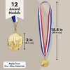 Juvale 12 Pack Basketball Medals for Kids and Adults, Team Participation Trophies, Awards, Party Favors, Red, White, and Blue Stripes 15.5" Ribbon (2 in, Metal, Gold)