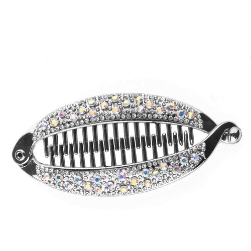 Silver Stylish Hair Pin Hair Clip, Fashion Women Girl Banana Fish Shape Hairpin Rhinestone Hair C...