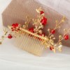 Foyte Crystal Flower Wedding Hair Comb Red Rose Headpiece Gold Hair Piece Bride Pearl Hair Accessories for Women