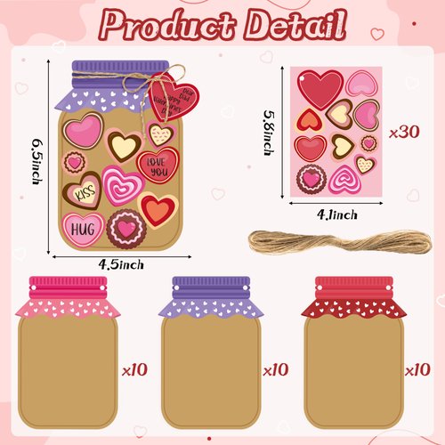 WATINC 30PCS Love Candy Jar Craft Kit, Make Your Own Dad Thankful Candy Jar, DIY Love Heart Candy Jar Decor Craft Supplies Home School Classroom Fun Activity for Kids
