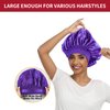CAMOT 2Pcs Satin Bonnets for Sleeping, Silk Hair Bonnet for Women, Soft Silk Hair Wrap with Elastic Wide Band, Satin Sleep Cap for Curly Hair(Black+Purple)