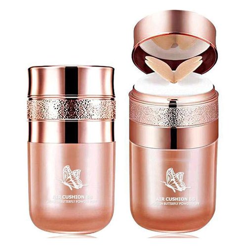Butterfly Air Cushion Powder Puff BB Cream, Korean Butterfly Cushion CC Cream, Moisturizing Concealer Makeup Base BB Liquid Foundation (2pcs Natural)