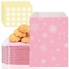 Cholemy 200 Pcs Winter Snowflake Treat Bags Christmas Gift Bags with Snowflake Sealing Stickers Small Winter Paper Goodie Bags for Holiday Xmas Party Favors(Pink Background, White Snowflake)