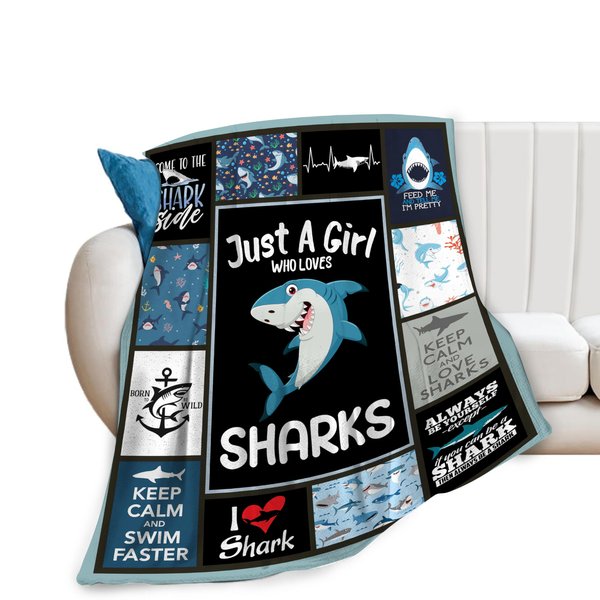 Shark Blanket Soft Warm Shark Stuff Fleece Throw Blanket Plush Cozy Just a Girl Who Loves Sharks Lightweight Flannel Gifts Blankets for Women Kids Adults 50"X40"