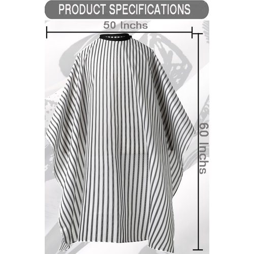 Borogo Professional Waterproof Hair Styling Cape Nylon Haircuting Salon Cape Gown Hair Salon with Snap Closure - 50" x 60" White Stripes
