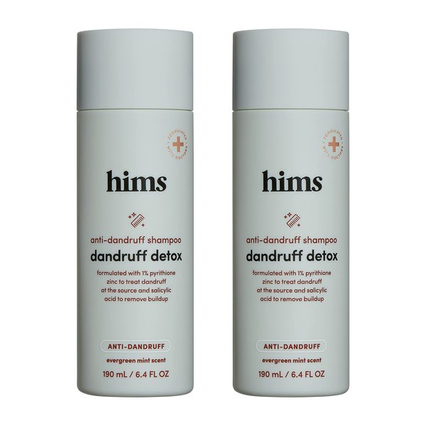 Hims Dandruff Detox Shampoo - Dermatologist Formulated for Dry, Oily, Itchy, Flaky Scalp Shampoo with 1% Zinc Pyrithione, Argan & Avocado Oil - 2 x 6.4 fl oz