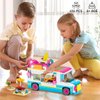 CUBIMANA 3-in-1 Cat Car Building Set, Girls Camper Van Building Block Sets, Ice Cream Truck City Bus Building Toys with Slide and Stickers, Gifts for Kids Girls Boys Age 6 7 8 9 10 11 12+ (494PCS)