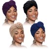 SATINIOR 4 Pieces African Headwrap Turban for Black Women Hair Bonnet Hair Wrap Head Scarf Headwrap Hat(Purple, Black, Navy, Camel)