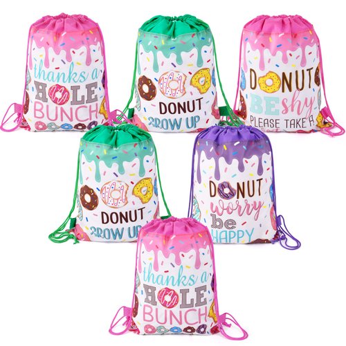 TMCCE Donut Birthday Party Supplies Donut Grow Up Gift Goody Bags Drawstring Bags for Donut Theme Birthday Party Decorations Favor Set of 24 Pack