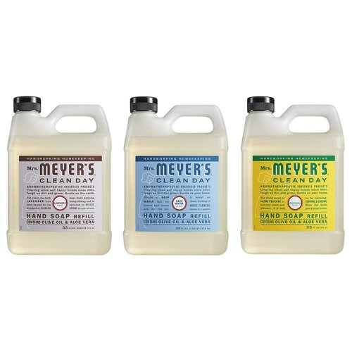 Mrs. Meyers Clean Day Liquid Hand Soap Refill, 1 Pack Lavender, 1 Pack Rain water, 1 Pack Honey Suckle, 33 OZ each