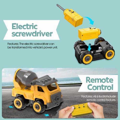 TOYTWIST Take Apart Toy Mixer with Electric Screwdriver, Hands-on Skill Remote Control Toy Car Construction Set Indoor/Outdoor Play STEM Learning Game, Gift for Boys and Girls