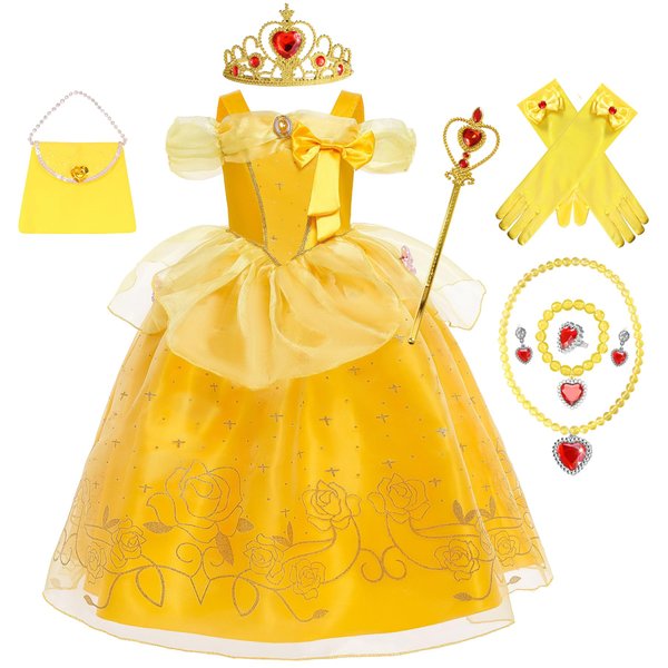 Aukidwld Princess Costume for Girls Kids Dress Halloween Cosplay Party Outfit Toddler Princess Dress Up 4-5Years