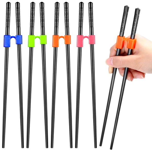 5 Pairs Reusable Chopstick Helpers Non Slippery Training Chopsticks for Adult Replaceable Practice Chopsticks Heat Resistant Chopsticks Holder with Clip for Many Age Trainer (Polymer, Black)