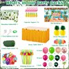 Hawaiian Luau Party Decorations(161 Pcs), Tropical Summer Beach Pool Party Supplies Including Aloha Backdrop, Table Skirt, Tablecloth, Flamingo, Palm Leaves and Hibiscus, Balloons Arch, Straws,