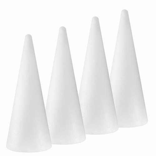 4-Pack Craft Foam Cones(4.6X15.4in), Polystyrene Cone Shaped Foam, Foam Tree Cones, for Arts and Crafts, Christmas, School, Wedding, Birthday, DIY Home Craft Project. White