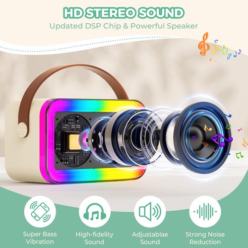 Mini Karaoke Machine for Kids, 2025 Latest Portable Bluetooth Speaker with 2 Wireless Microphones & LED Light for Girls Boys, Small Magic Sing Christmas Birthday Party Gifts Toys