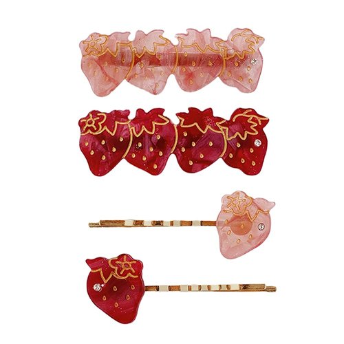 4 Pcs Cute Hair Clips with Strawberry Pattern MGPFERD Pink Resin Duckbill Clip Bangs Clips HairPi...