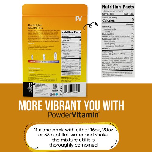 PowderVitamin Electrolytes Powder Plus, Keto, Tangerine Pineapple, Sugar Free, Pink Himalayan Salt, 1000mg Potassium, 120mg Calcium, 120mg Magnesium, Non-GMO, Zero Calories, (16 Hydration Packets)