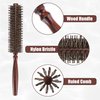 VOCOSTE Nylon Bristle Round Curling Hair Ruled Comb with Wood Handle, Soft Natural Bristle Ruled Brush for Hair Drying Styling, Brown, S Size, 12 Row