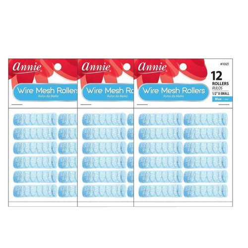 Annie Wire Mesh Rollers #1021, 12 Count Blue X-Small 1/2 Inch (3 Pack)