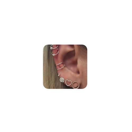 Missgrace 7 Pair Silver Earrings Set Vintage Earring Set Bohemian Earrings Stud Earrings Silver Punk Chain Earrings Set for Women and Girls (Style 8)