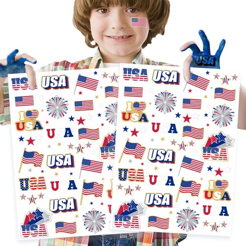 Ovasorve Fourth of July Temporary Tattoos for Kids 70 Giltter Style USA Tattoos Red White and Blue Accessories 4th of July Decorations Independence Day America Flag Decor Memorial Day Labor Day