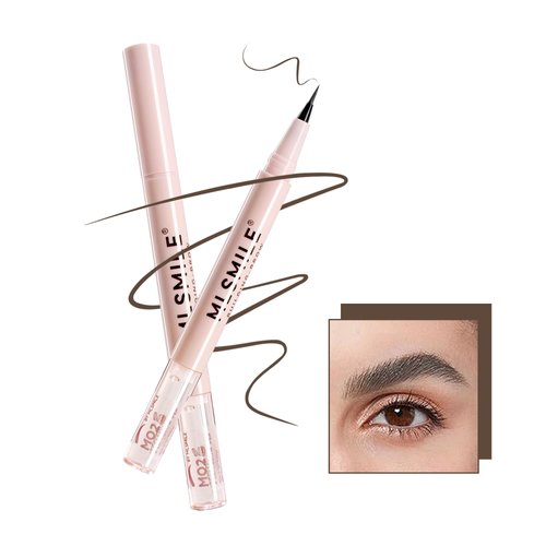 DLZZRS 2-In-1 Brow Pen & Sealing Brow Gel, Ultra-Fine Eyebrow Dual-Ended Precision Brow Pencils, Shaping Eyebrows, Makeup Brow Stylist Definer Waterproof Eyebrow Pencil, PINK-02#NEUTRAL BROWN