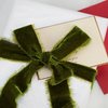 Keypan Chirtsmas Tree Ribbon Olive Green Velvet Ribbon for Gift Wrapping - 1 1/2 inch Wide Handmade Fringe Fabric Ribbon for Winter Decor Baby Shower, Flower Bouquet