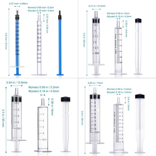 20 Pack Plastic Syringes - 1ml / 3ml / 5ml / 10ml - Separate Sterile Packaging Syringe Without Needle with Caps,Suitable for Scientific Labs Measurement, Measuring, Dispensing, Watering, Refilling
