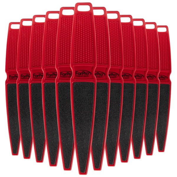 ForPro Pedicure Paddle Foot File, Double-Sided Foot File for Heels, Disposable & Sanitizable, 80/180 Grit, Red, Pack of 12