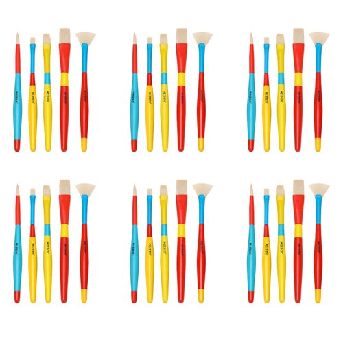 MEEDEN Paint Brushes for Kids: 6 Packs/30 Pcs Round Flat & Fan Kids Paintbrush Set - Toddlers Painting Brushes for Acrylic Watercolor & Washable Paint