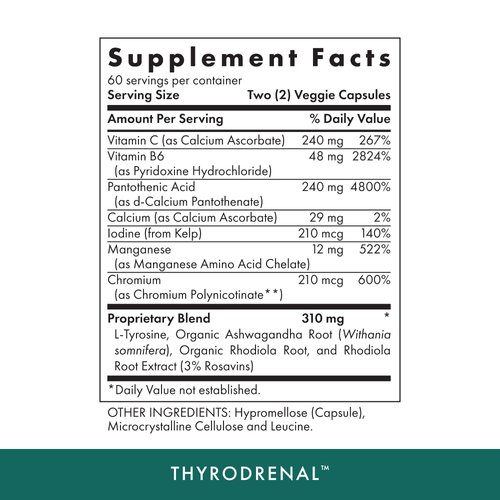 MICHAEL'S Health Naturopathic Programs Thyrodrenal - 120 Vegan Capsules - Supports Thyroid & Adrenal Health - with Vitamin C - 60 Servings
