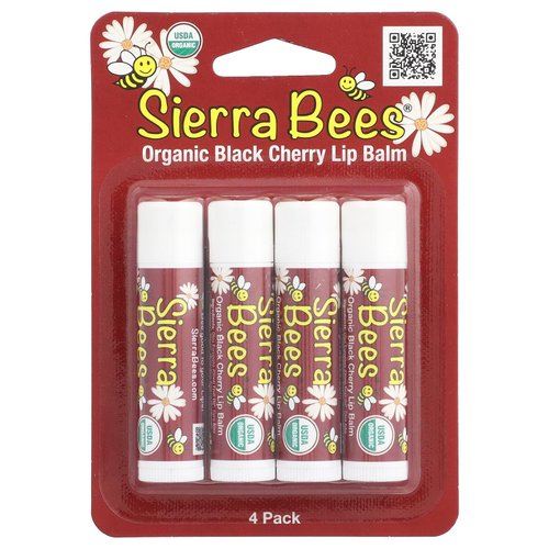 Sierra Bees Organic Lip Balms, Black Cherry, 4 Pack, 0.15 oz (4.25 g) Each