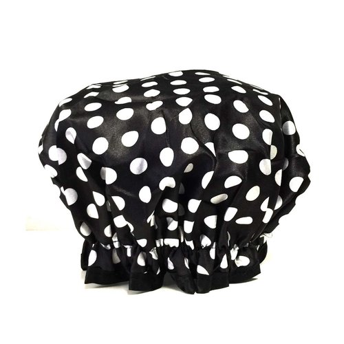 Wrapables Trendy Satin Shower Cap, Black and White Dots