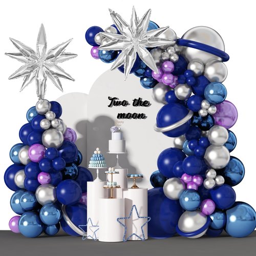 Amandir139pcs Space Balloon Garland Arch Kit - Outer Space Birthday Decorations with Blue Purple Silver Galaxy Astronaut Foil Balloons for Boys Kids Space Themed Birthday Party Decoration Supplies