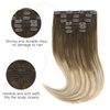 HOTBANANA Human Hair Clip in Hair Extensions, Ombre Walnut Brown to Ash Brown and Bleach Blonde 120g Clip in Hair Extensions Real Human Hair Straight Remy Hair Clip Ins 16 Inch 7pcs