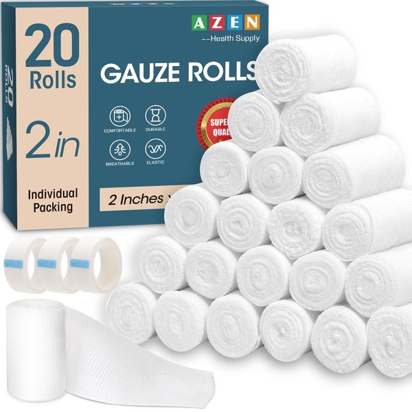 AZEN 20 Pack Gauze Rolls Bandages, 2 in x 4.1 Yards, Premium Medical Supplies & First Aid Supplies, Bandage Wrap Vet Wrap