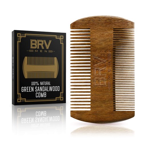BRV MEN Beard &amp; Mustache Comb, 100% Natural Green Sandalwood, Pocket Beard Comb with Carry Case, ...