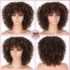 Hanne Fashion Curly Afro Wig with Bangs Short Kinky Curly Wig for Women Synthetic Ombre Brown Curly Wigs Shoulder Length Glueless Afro Wig (1B/30#)