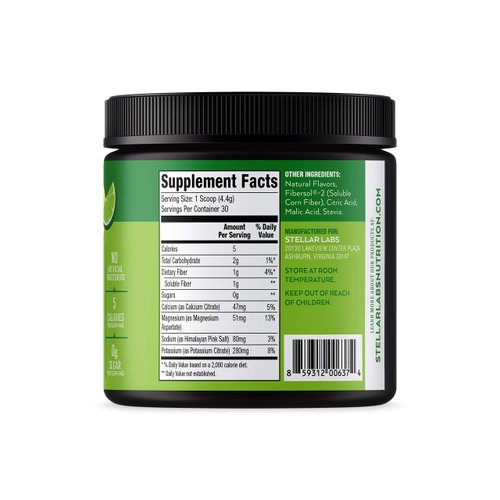 Stellar Labs Electrolyte Powder No Sugar | Low FODMAP Hydration Multiplier Powdered Drink Mix | Keto Friendly, Sugar Free, Non-GMO, Gluten Free Dehydration Relief | Lemon Lime, 30 Servings