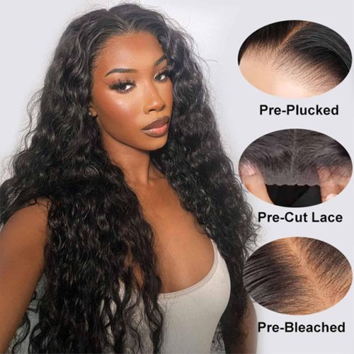VIVIBABI Glueless Loose Deep Wave Lace Front Wigs Human Hair Pre Plucked Pre Cut 6x4 Lace Closure Wig 180% Density Wear and Go Loose Curly Wave Wig Human Hair Natural Color 20 Inch