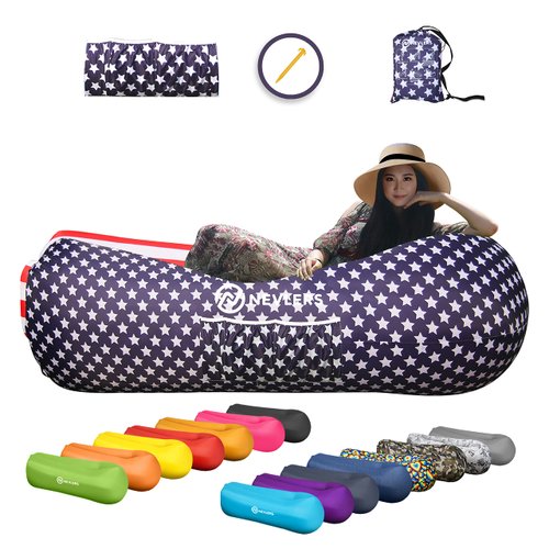 Nevlers Inflatable Lounger with Side Pockets and Matching Bag - American Flag - Waterproof and Portable - Great for The 4th July - Take to The Beach, Park, Pool, and as Camping Accessories