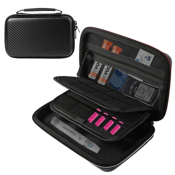 Hard Shell Diabetic Supplies Organizer Insulin Travel Carrying Case Bag for Lancets, Blood Sugar Test Strips, Lancing Device, Pen Needles, Glucose Meter, Medication, Pills, Alcohol Wipes Swabs (Black)