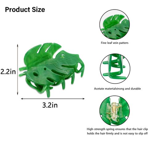 URRYKID Leaf Claw Clip, 3.5 Inch, Hair Grip - Women's Spring/Summer Hair Accessories, Strong Hold for Thick Thin Hair (4 Pieces)