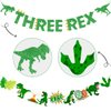 Three Rex Birthday Party Decorations-Green Glittery Three Rex Banner and Dinosaur Theme Garland 3rd Birthday Party Supplies for Boys Girls