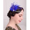 Aimimier Bridal 1920s Flapper Feather Headband Royal Blue Feather Hair Clip with Crystal Head Chain Roaring 20s Headpiece Accessories for Women and Girls
