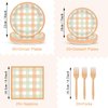 100PCS Thanksgiving Tableware Set Party Decorations Plaid Plates Napkins Forks Dinnerware Set for 25 Guests Disposable Thanksgiving Theme Dinner Plates Full Party Supplies Happy Harvest Dessert Plates