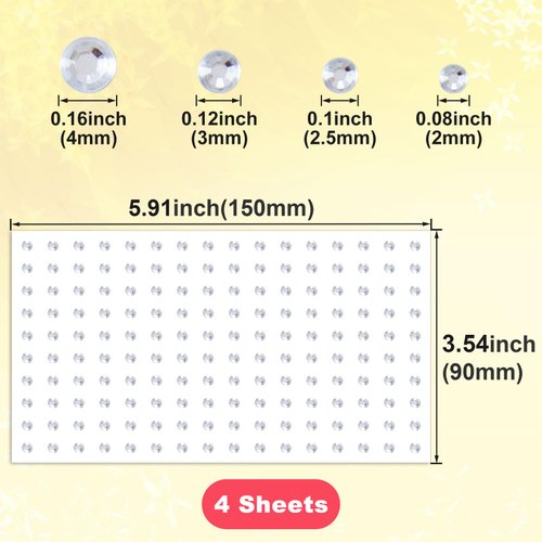 PAGOW 4 Sheets Face Gems Stickers, 640pcs Total Adhesive Rhinestones Face Jewels for Women Nose, Ear, Eyes, Eyebrow, Fake Lip and Nose Stud Stick on for Festivals Parties, Silver(2mm 2.5mm 3mm 4mm)